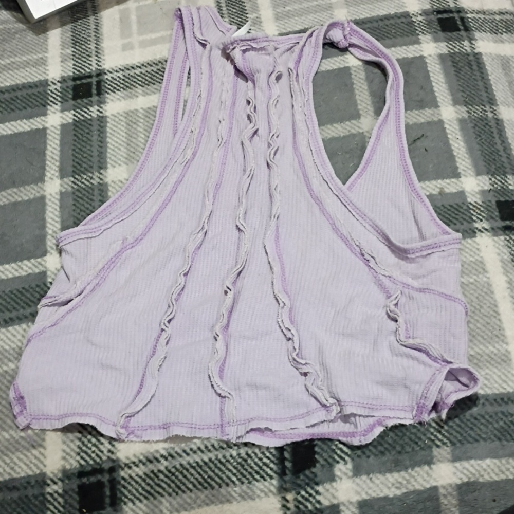 Urban Outfitters Lavender Ruffle Ribbed Racerback Tank Size Xs-0569 - Picture 3 of 3